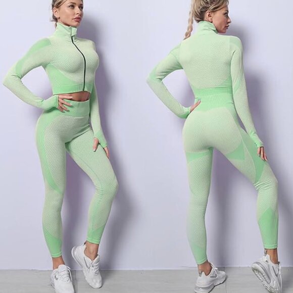 Bella Movement Activewear Mint Set Long Sleeve Top Leggings ~ Sportswear Sz S - Picture 1 of 7